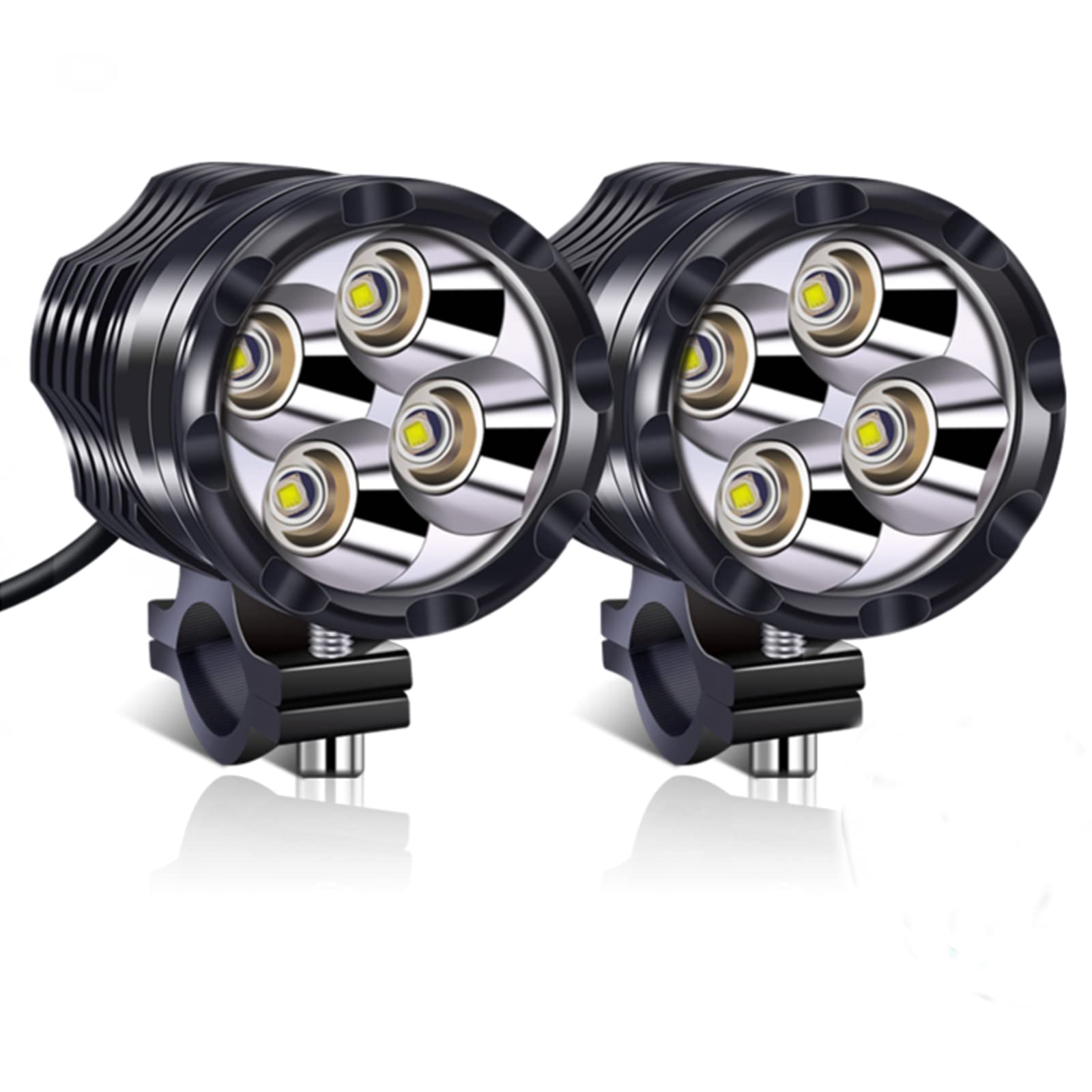 Biqing 40W Motorcycle Headlights Additional Lights,2Pcs Motorcycle Front Spotlights 12V/24V Auxiliary Off Road Motorcycle Driving Fog Lamp fit for Scooters Trikes and Quads Truck Boat