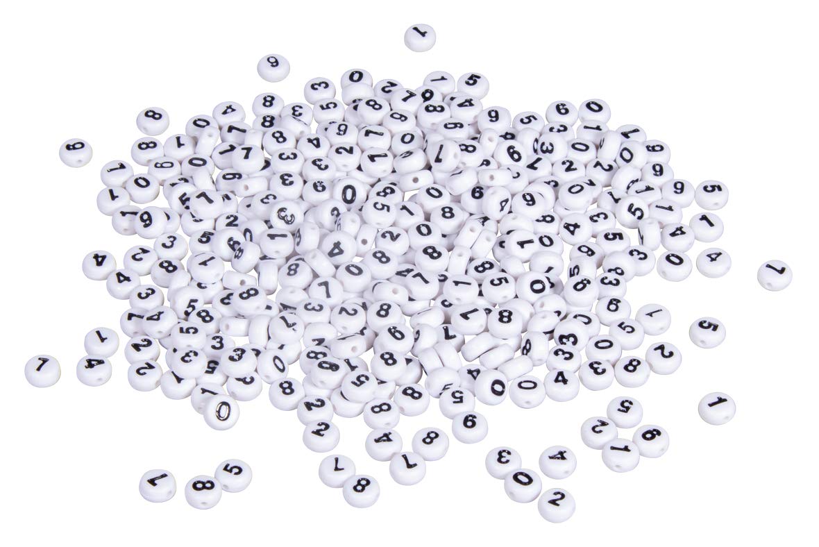 Rayher 16056102 Round Number Beads for Jewellery Making and Crafts, Flat Round Numbers 0-9, Diameter 6 mm, 350 Pieces — image 1