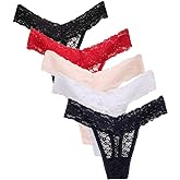 Women's Sexy Lace Thongs V Cheeky Underwear See Through Panties Pack of 5