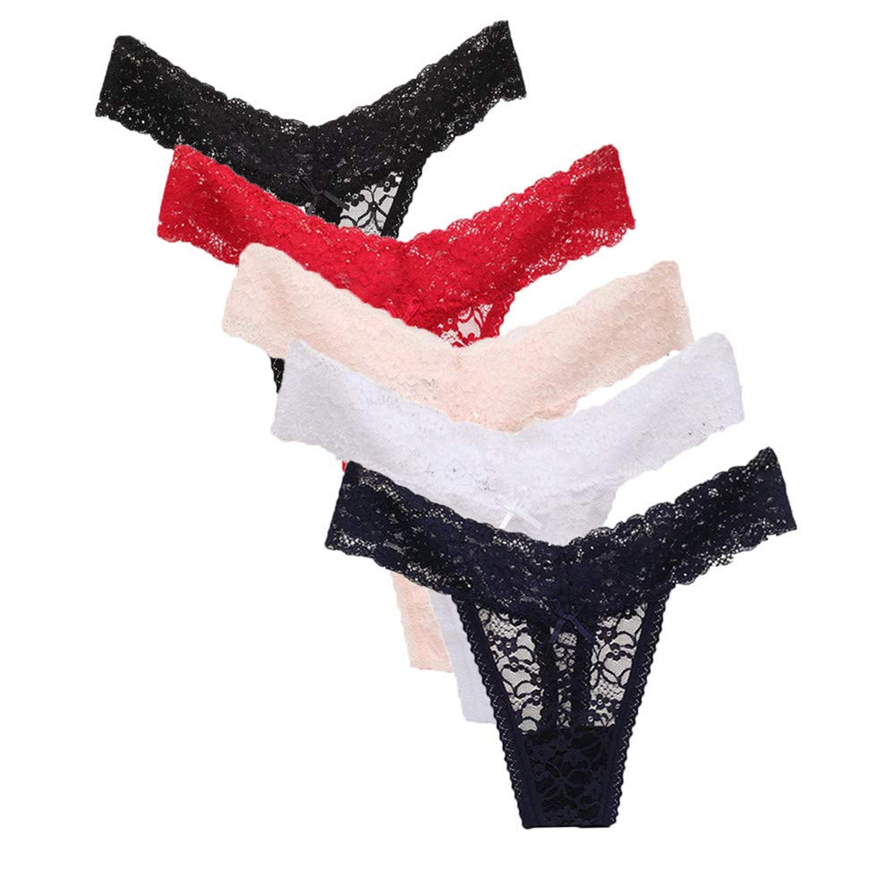 Photo 1 of Women's Sexy Lace Thongs V Cheeky Underwear See Through Panties Pack of 5(A08,M)