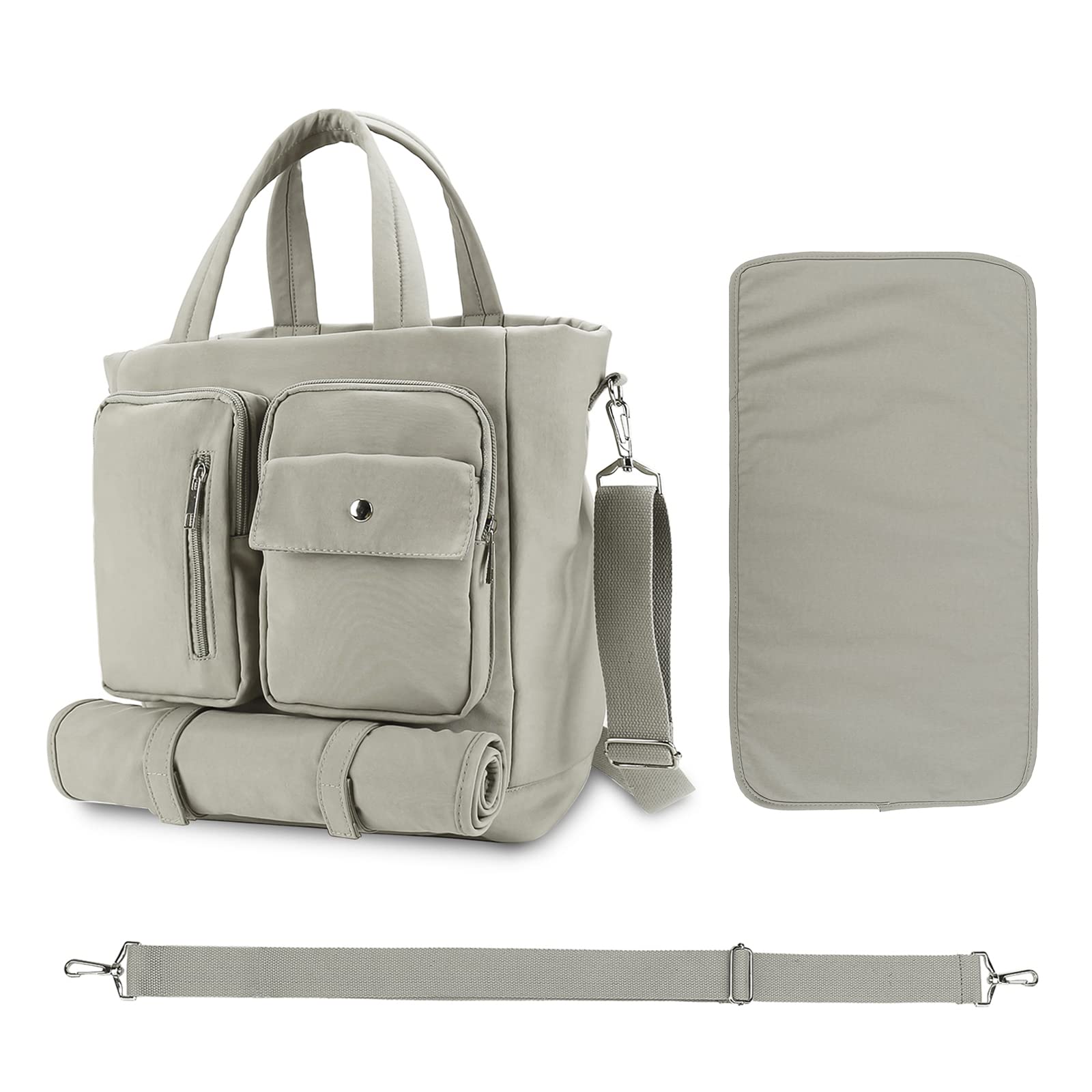 SONARIN Multifunctional Large Capacity Baby Nappy Changing Tote Bag,Waterproof Lightweight Baby Changing Bag Satchel Messenger Bag Portable Travel Diaper Bag with Changing Mat(Khaki)