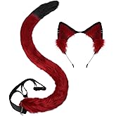 QinRuan Animal Cosplay Costume Accessories Furry Faux Fur Cat Ears Headband and Fox Tail Set Halloween Accessory