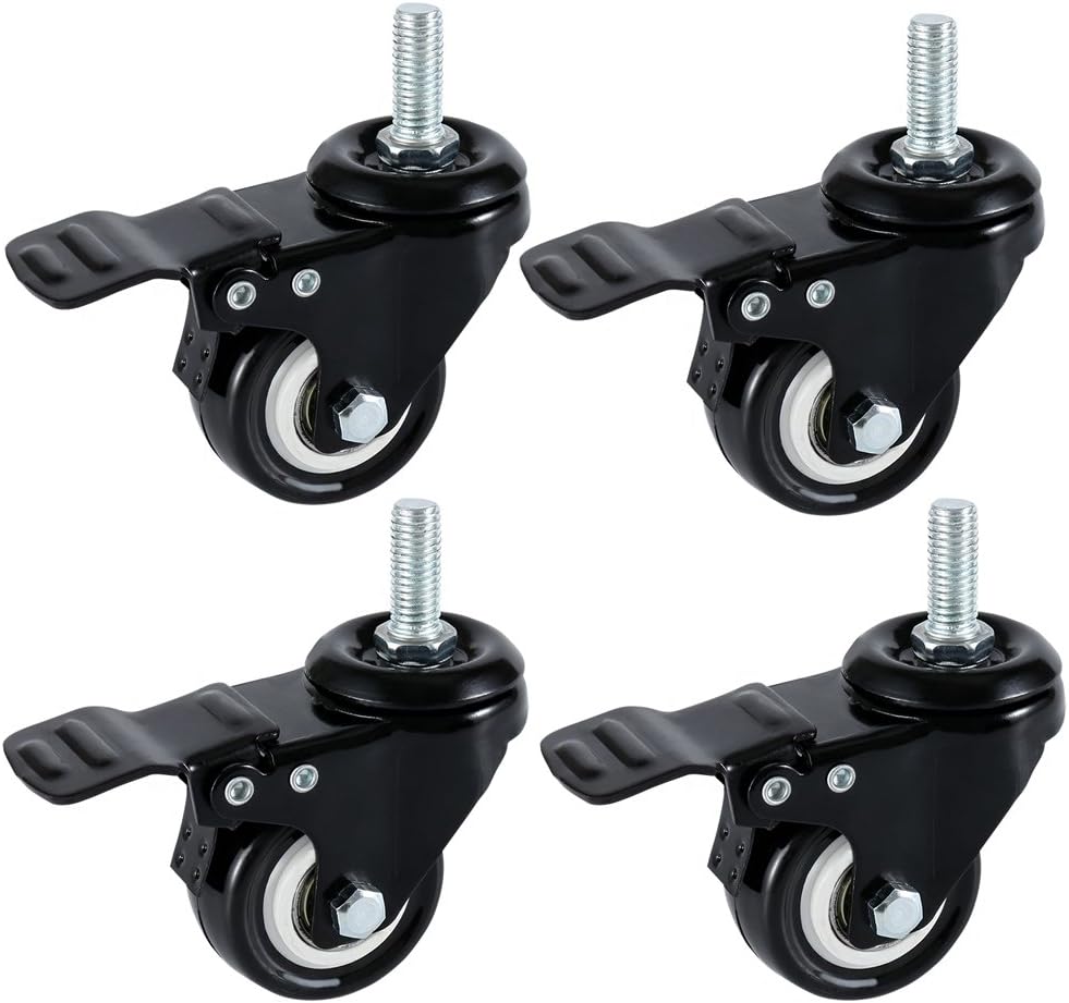 DICASAL 2" Stem Casters, Heavy Duty Swivel Stem Casters PU Foam Quite Mute No Noise Castors Markless Wheels Double Bearings and Locks Loading 300 Lbs Pack of 4 with Brake Black: Automotive