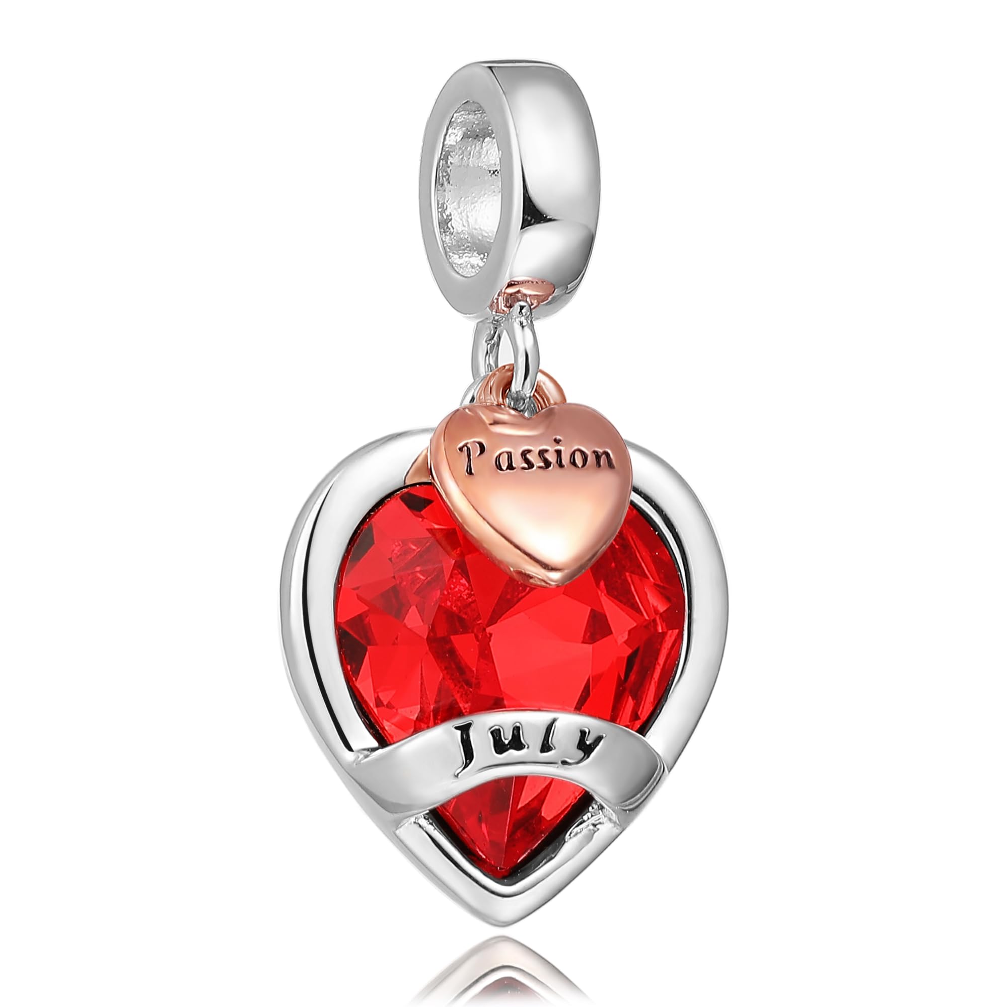 July Birthstone Charms for Women Bracelets Red Heart Charm fit Pandora Bracelets Birthday Gifts for Women Girls