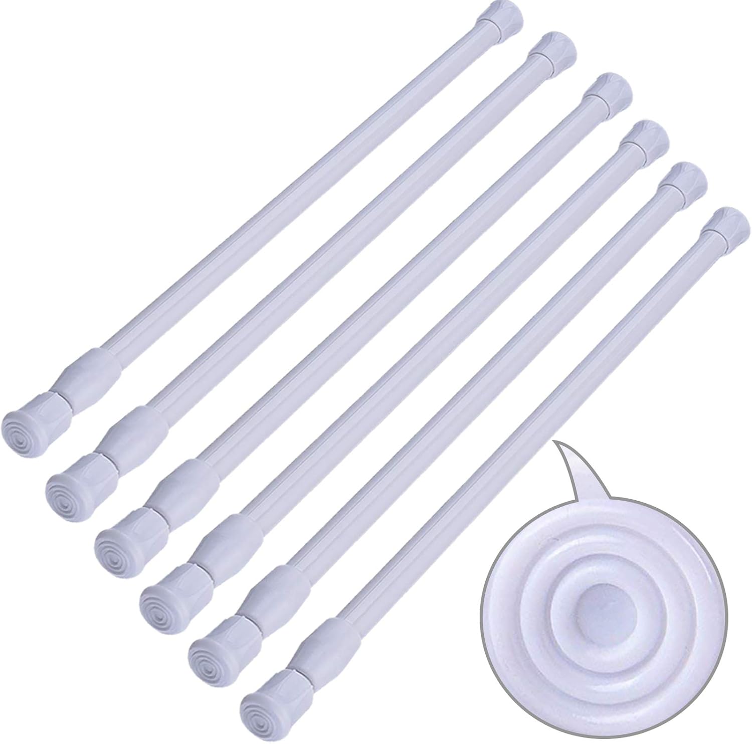 Window Treatment Hardware - SIQUK 6 Pack Cupboard Bars Adjustable Spring Tension Rods White Refrigerator Bar Extendable Rod for DIY Projects, 15.7 to 28 Inches