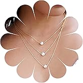 Vacaonio Bohemia Layered Pearl Necklace Choker Round Pearl Chain Necklace Gold Pearl Pendant Necklace Floating Pearl Necklace Jewelry for Women