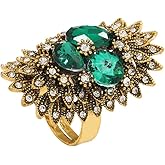 Dtja Vintage Oval Flower Rhinestone Statement Ring for Women Gold Tone Boho CZ Indian Bollywood Wedding Engagement Adjustable Wide Wrap Finger Rings Comfort Fit Cocktail Christmas Jewelry