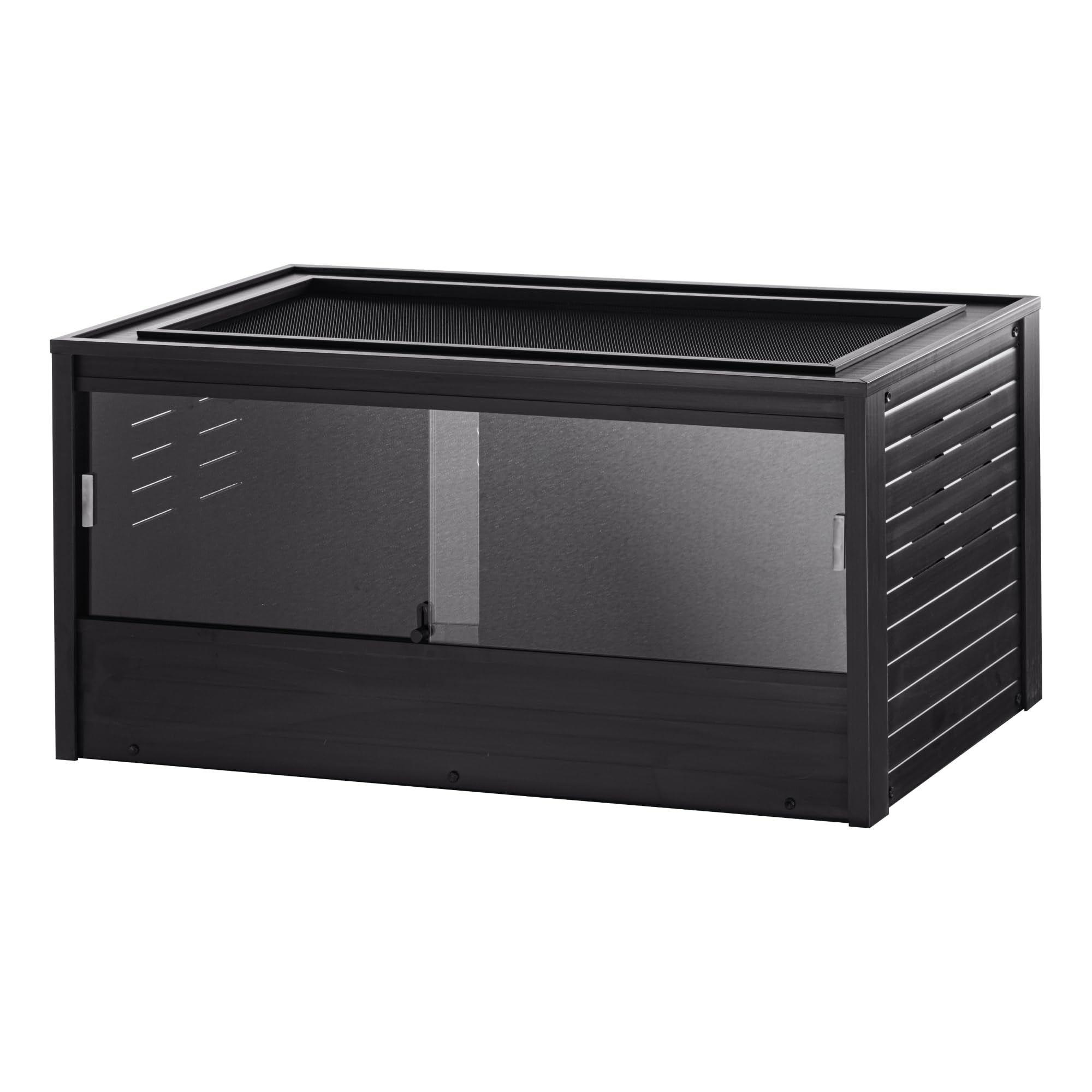 Photo 1 of ***PARTS ONLY*** New Age Pet ECOFLEX 48 in Mojave Reptile Lounge in Espresso Black, Durable Wood Plastic Composite Habitat with Vented Side Panels, Removable Sliding Glass Doors, and Mesh Screen Top for Lamp Setup,