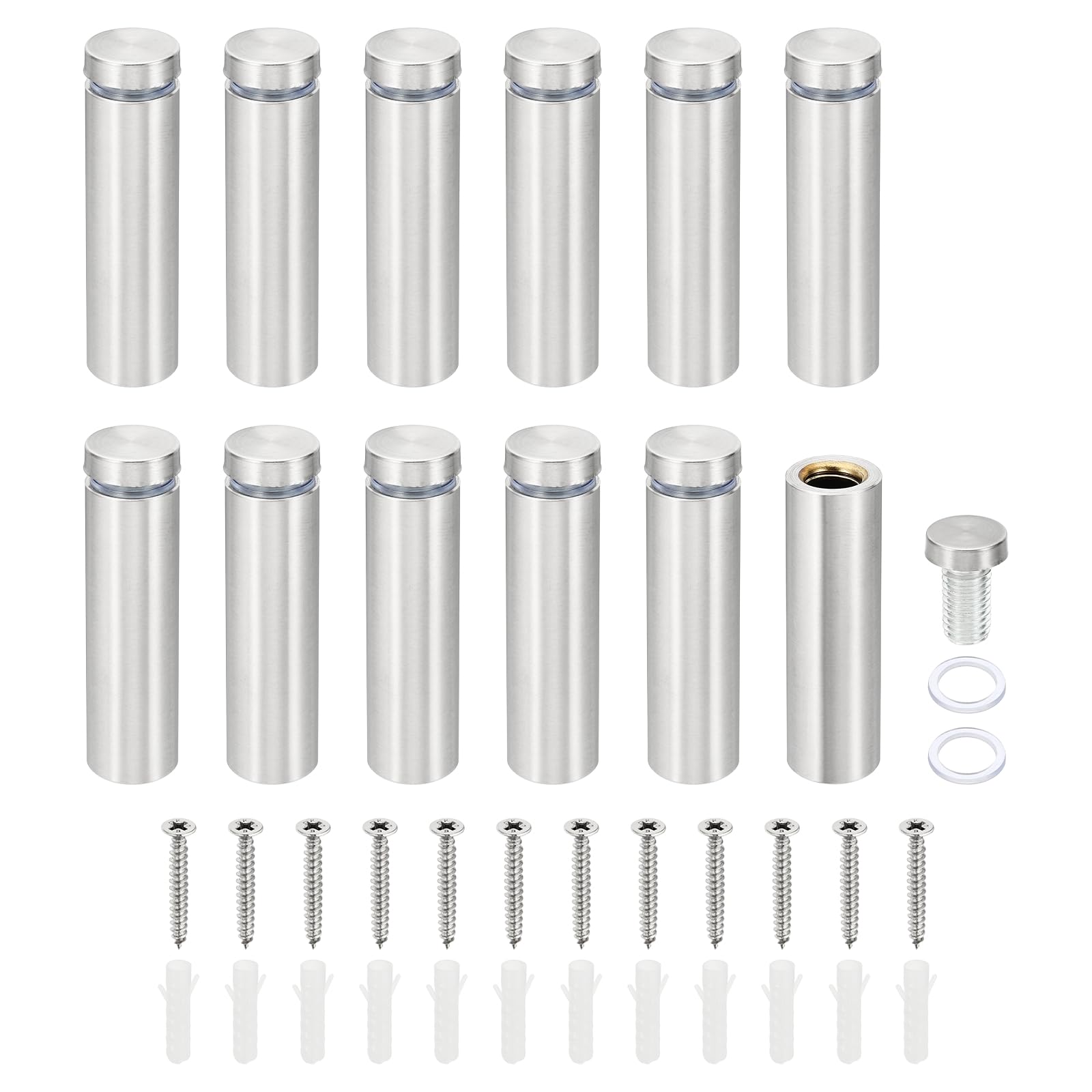 PATIKIL 5/8 x 2.4 inch Sign Standoff Screws, 12 Set Stainless Steel Wall Standoff Mounting Hardware Advertising Glass Nail for Hanging Acrylic Picture Frame Acrylic Panel, Silver