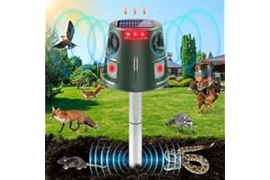 Solar Powered Animal Deterent, Ultrasonic Animal Control Device with Motion Sensor and FIashing Light, Waterproof Outdoor Ani