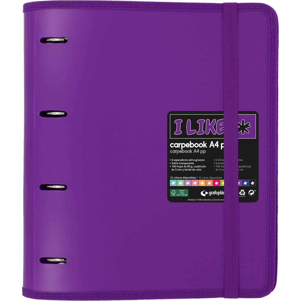 Grafoplas 88100535 Carpebook Like Lever Arch File A4 Purple 6 Dividers Transparent Cover