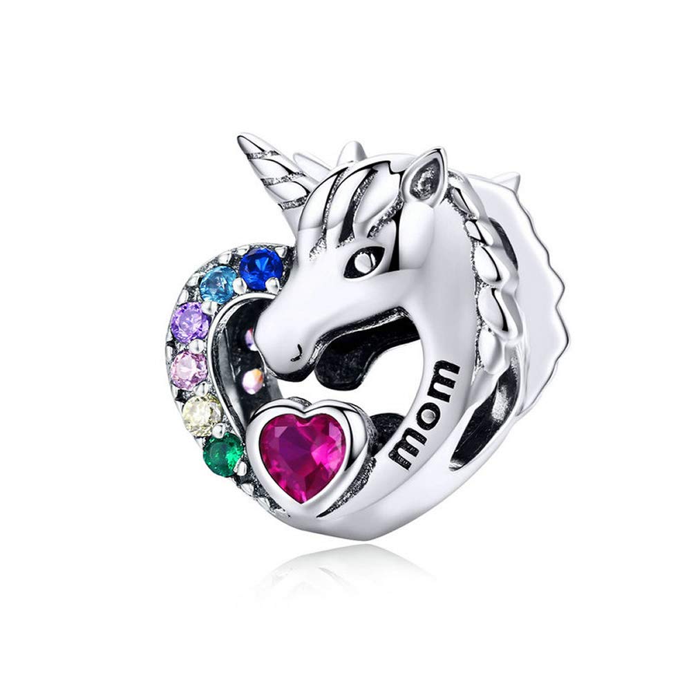 Bijoux Blu Rainbow Unicorn Mum Lucky Lincone Charms for Girls Heart Zirconia Mystery Rainbow Beads for Women Charm Bracelet Mother's Day Gifts