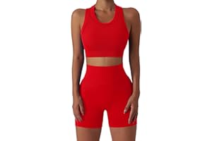 ABOCIW Workout Sets for Women 2 Piece Seamless Ribbed Tank Top Sport Bra High Waist Biker Shorts GYM Yoga Exercise Outfits