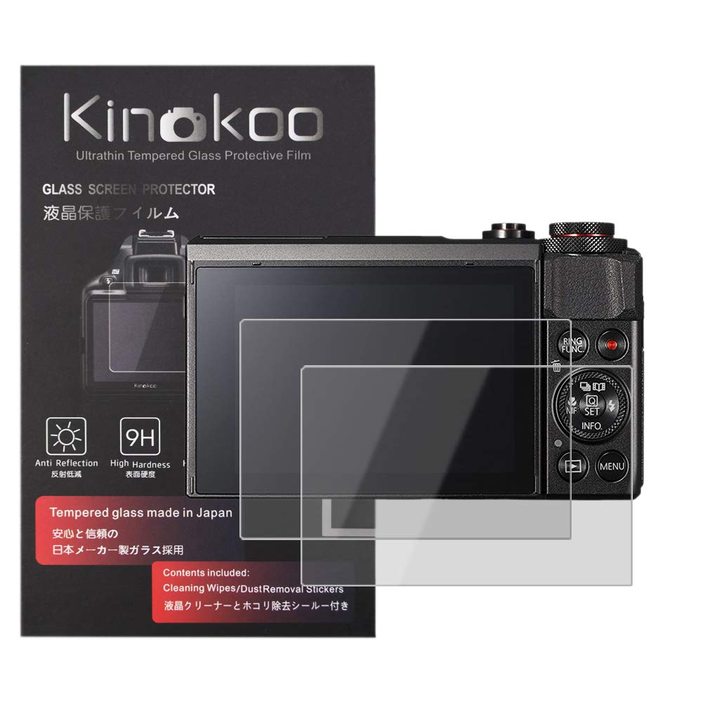 kinokoo Screen Protector for Canon PowerShot G7X/G7X Mark II/G5 X/G5X Mark II/G9X/G9X Mark II camera, 0.25mm 9H Hardness Tempered Glass Film for G7X2 G9X2 camera-Anti-Scratch&Anti-Finger Print(2 Pack)