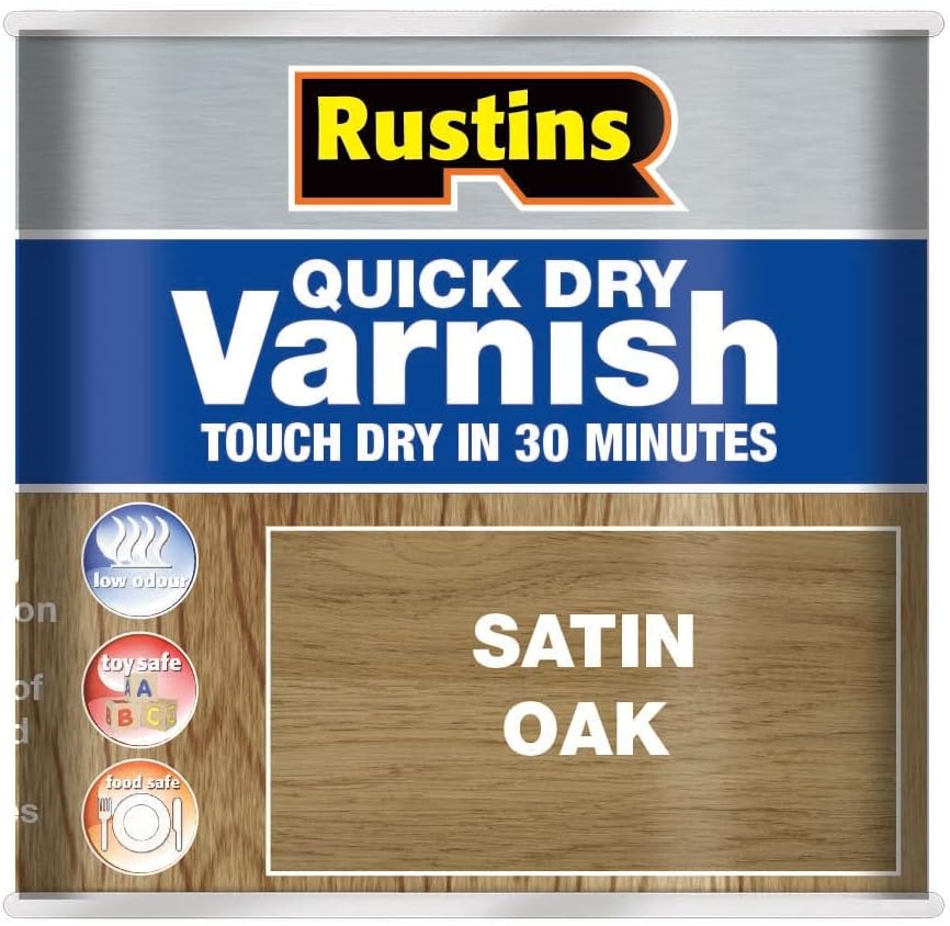RUSTINS Quick Dry Varnish Satin Oak 500ml - Touch Dry in 20 Min