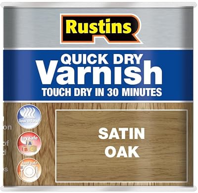 RUSTINS Quick Dry Varnish Satin Oak 500ml - Touch Dry in 20 Min