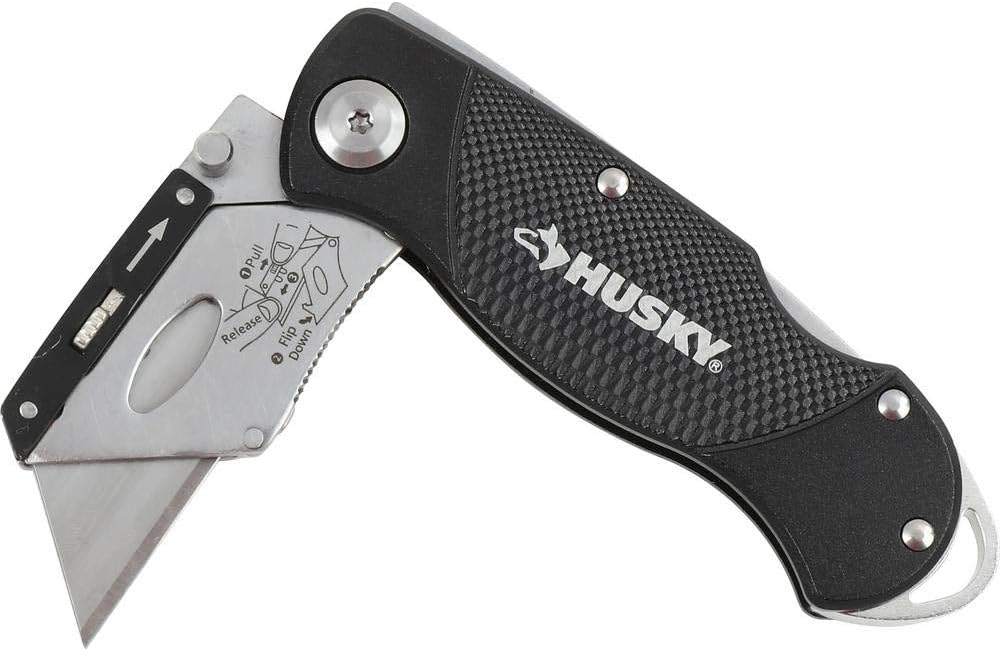 Husky 21113 Folding Sure-Grip Lock Back Utility Knife w/ 10 Disposable Blades Included (Colors Vary) - Utility Knives - 