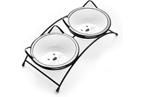 Y YHY Cat Food Bowls, 12 oz Raised Cat Bowls for Food and Water,Ceramic Elevated Pet Dishes Bowls with Stand, Cats and Small Dogs, Dishwasher Safe