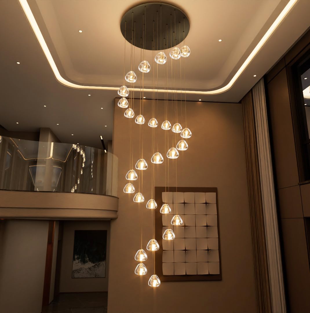 Photo 1 of ** NEW ** HAIXIANG 13ft Modern LED Chandeliers for Entryway Living Room Long Light High Ceiling Dining Room Light Dimmable Pendant Lighting Fixtures Chandelier for Foyer Staircase 2700K 6000K Lighting Black