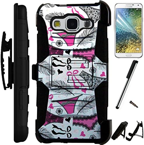 For Samsung Galaxy Sky Case S320VL / Samsung Galaxy J3 Case / Galaxy J3V Case / Galaxy Prime Sol Case Armor Hybrid Silicone Kick Stand LuxGuard Holster Combo (Feather Panties/Black)