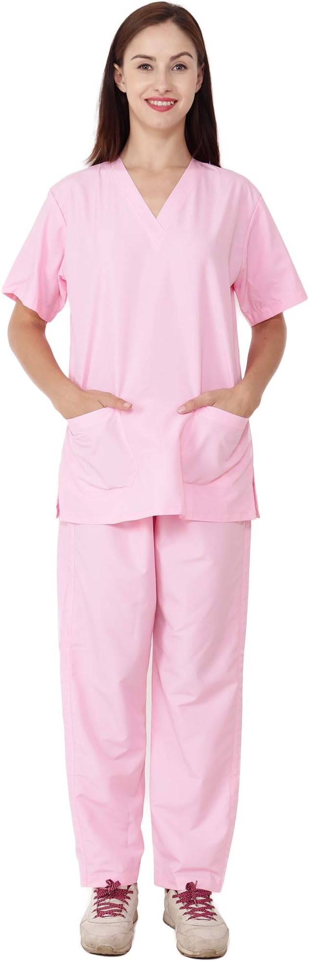 RANK Scrub Suit for Nurses, Grey, 100% Polyester Cotton, V-Neck Top and Drawstring Pant, Comfort Fit