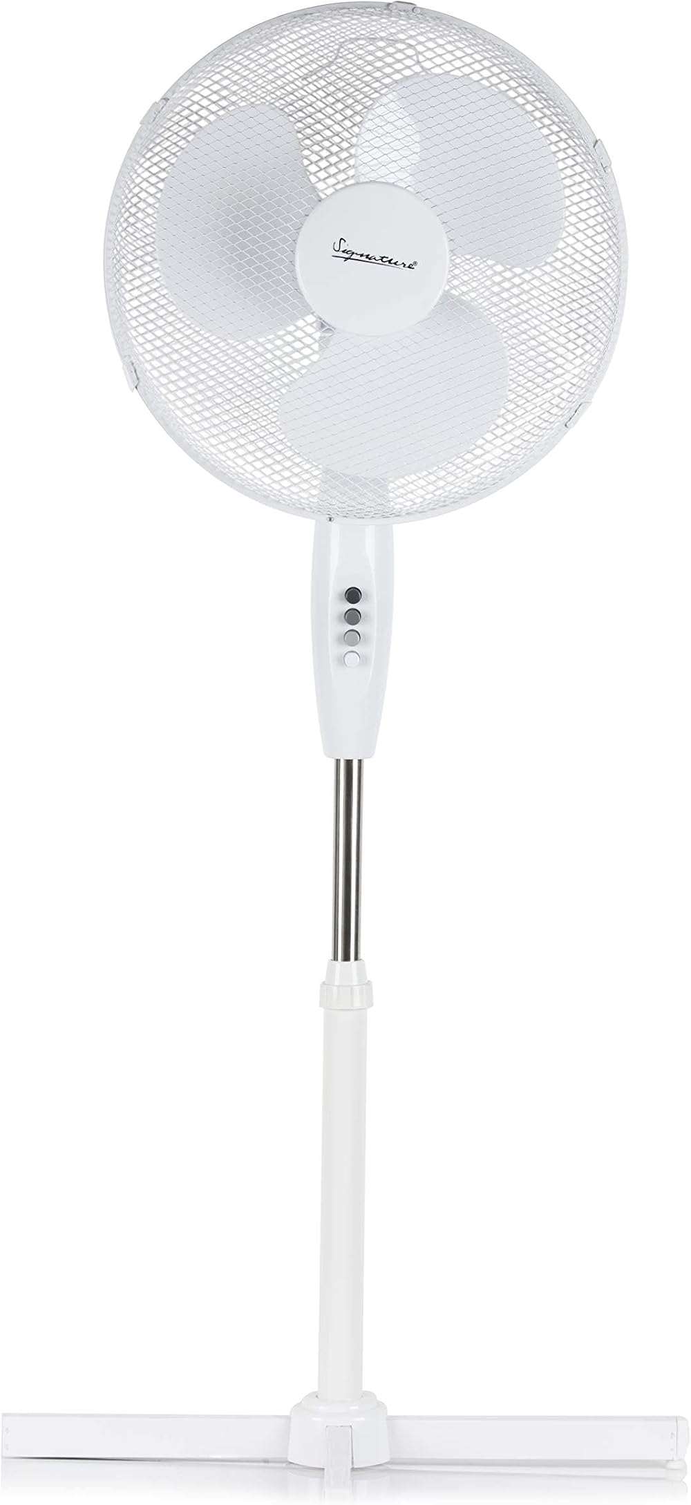 Signature 16” Pedestal Fan 3 Speed Oscillation Height Tilt White S40011