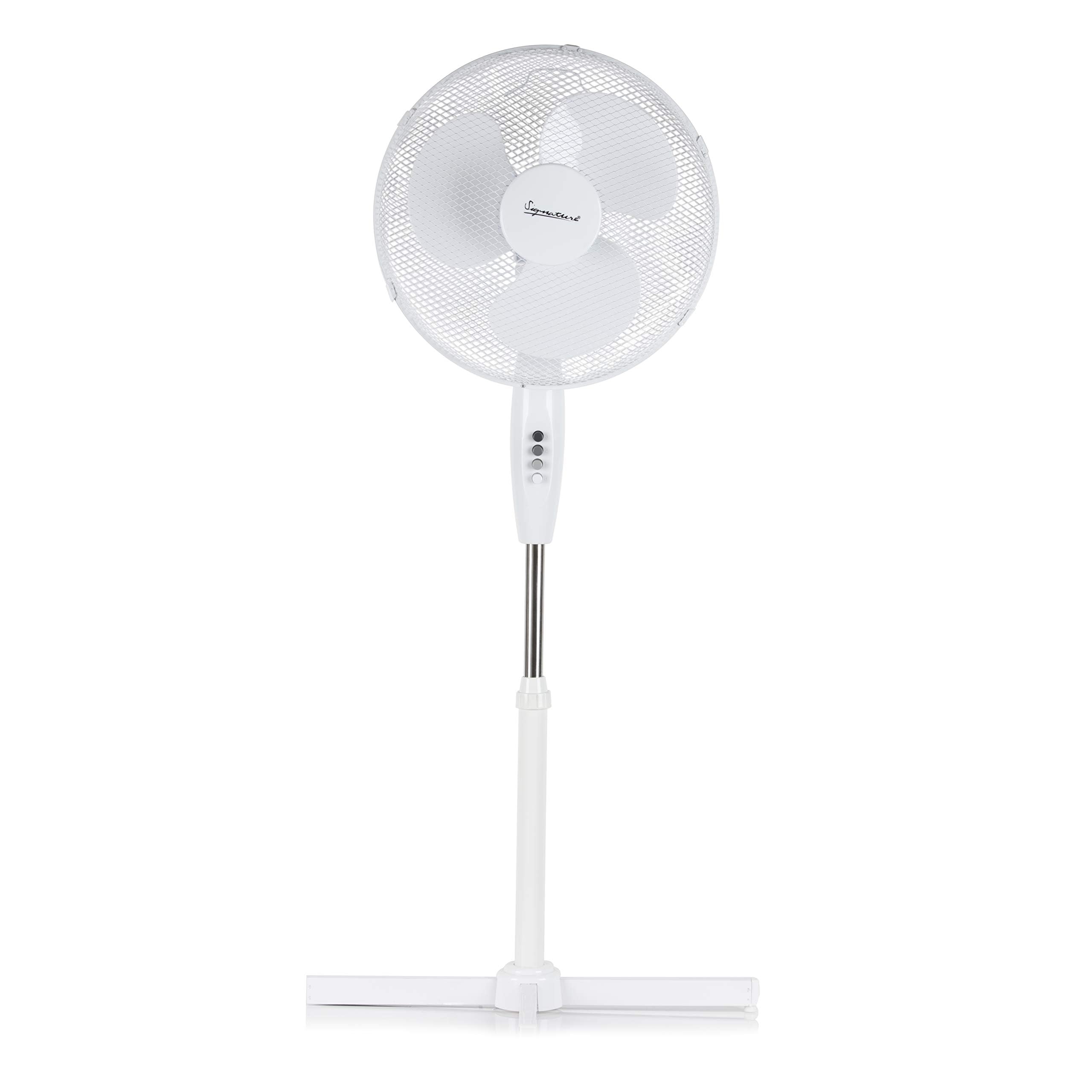 Signature S40011 16” 3 Speed Pedestal Fan with Oscillation, Adjustable Height and Tilt, 45W, White