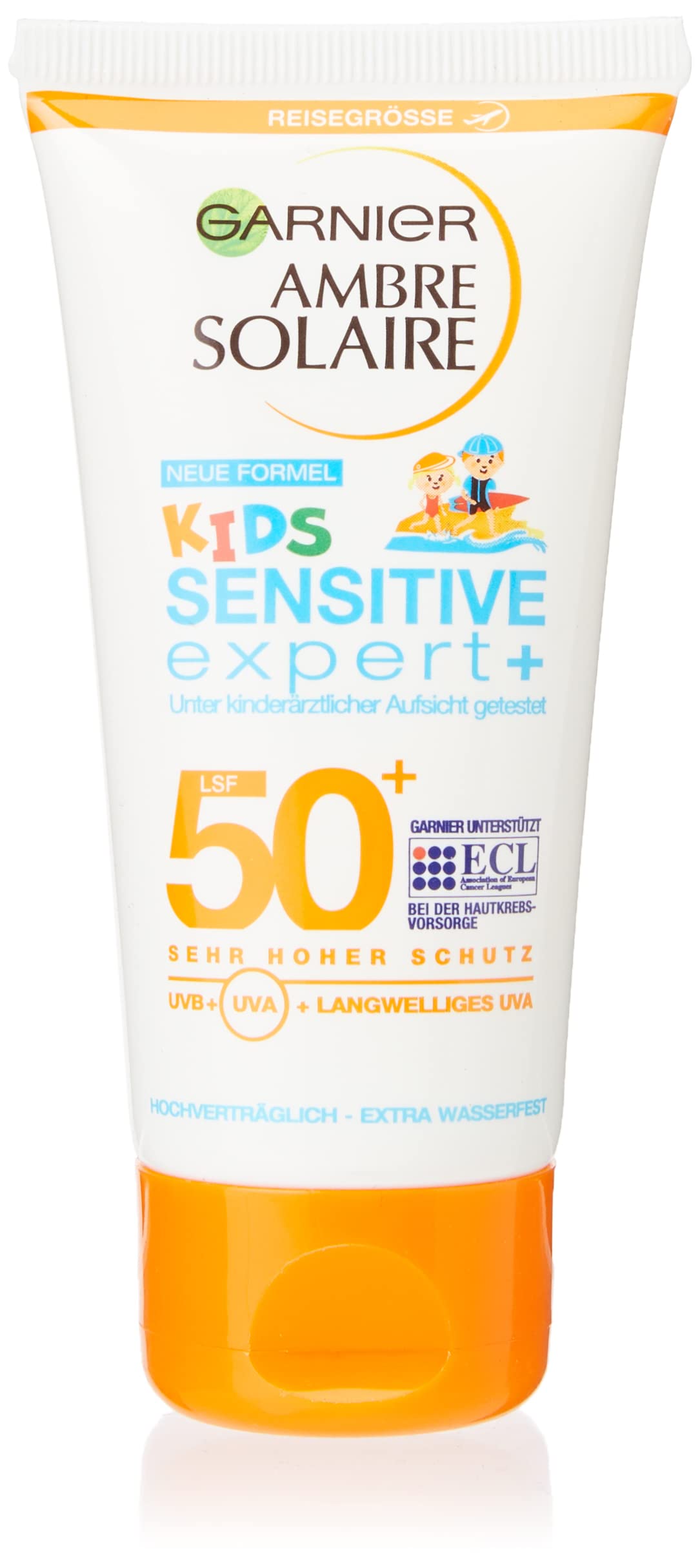 Garnier Ambre Solaire Sunscreen Kids/Children's Sunscreen Milk Extra Waterproof/SPF 50+, 1 Pack - 50 ml (Packaging may vary)