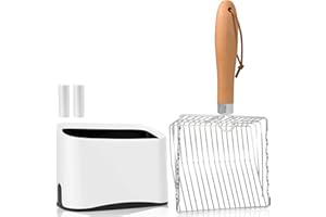 Cat Litter Scoop with Holder, Fast Sifting Litter Scooper Deep Shovel, Kitty Poop Scooper Stand for Litter Box, Durable Clean