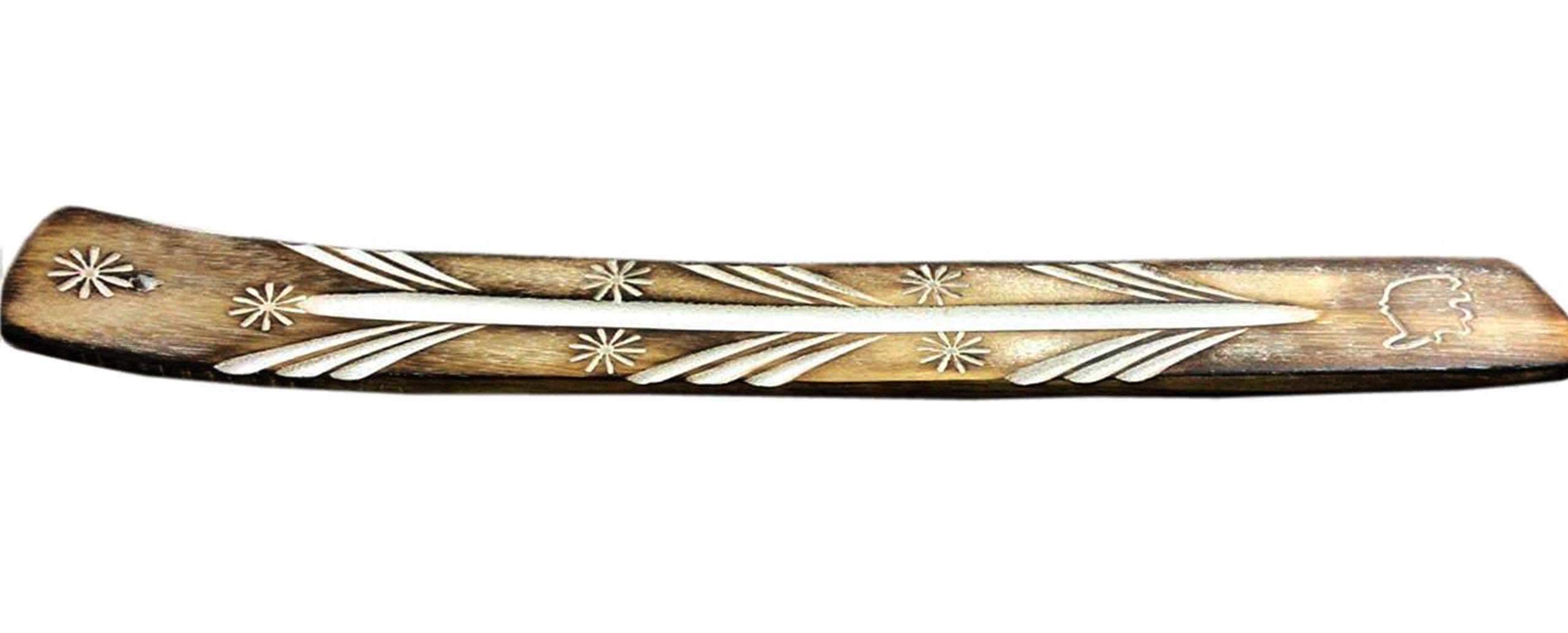 STORE INDYA Handmade Wooden Incense Holder Burner with White Hand Painted Pattern/Ash Catcher for Incense and Joss Sticks/Great Gift for Any Occasion - Size 10x1.5 inch