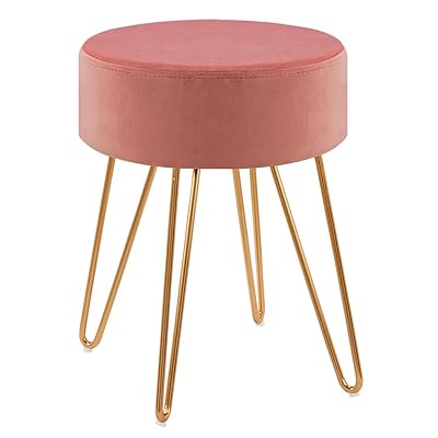 Duhome Modern Velvet Ottoman, Round Dining Stool with Gold Base