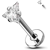 COCHARM Triangle CZ 16g Flat Back Helix Earrings Stud G23 Titanium Flat Cartilage Piercing Stud Surgical Steel Tragus Stud 16 Gauge Conch Stud Internally Threaded Labret Stud