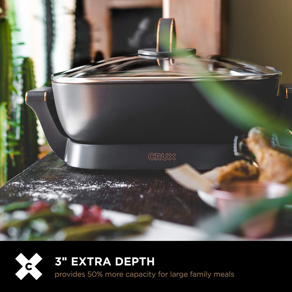Crux Extra Deep Nonstick Scratch Resistant Electric Skillet with Removeable Temperature Probe, 12