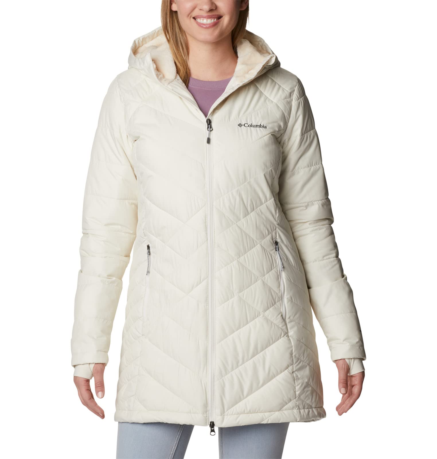 Columbia Women’s Heavenly Long Hooded Jacket, Chalk, Large