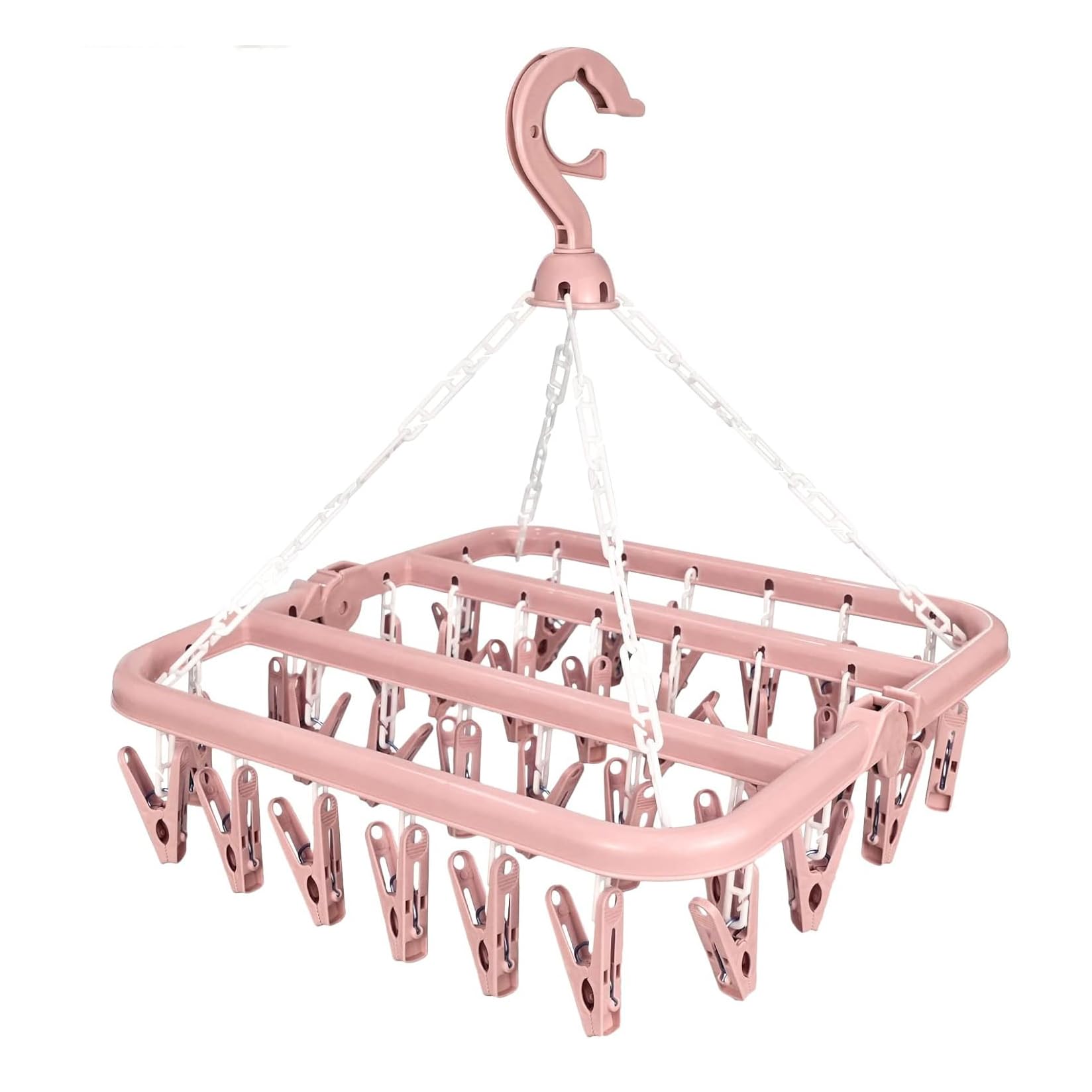 DERDOUT Sock Dryer, 32 Peg Sock Hanger for Washing Line, Foldable Indoor Sock Dryer Quilt Clips for Underwear Clothes Shoe Insoles Underwear Baby Clothes & Hats(pink)