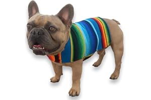BAJA PONCHOS Handmade Dog Poncho from Mexican Serape Blanket - Dog Clothes - Coat - Costume - Sweater - Vest (Blue, French Bulldog/Pug)