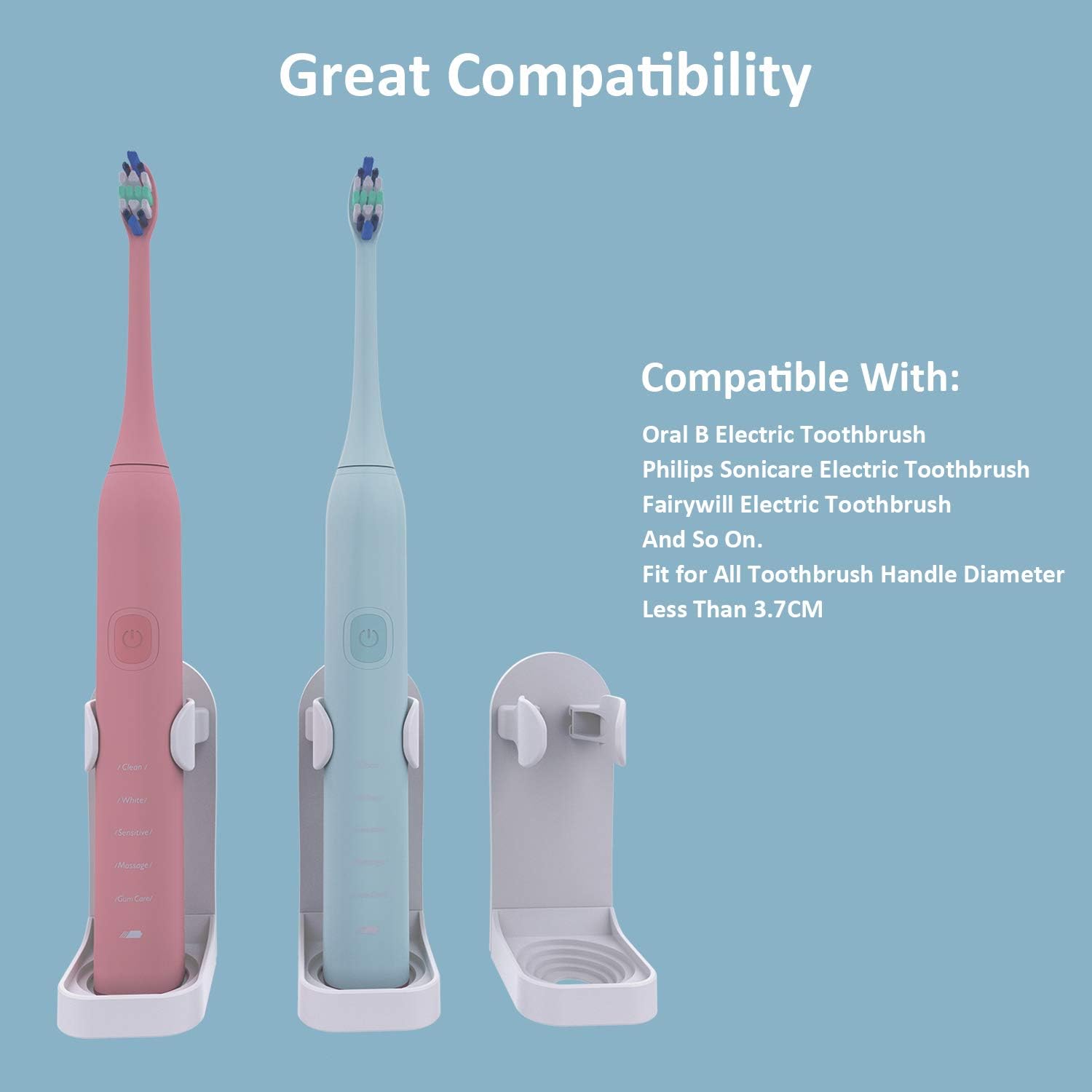 HOMMAND Electric Toothbrush Holder 2 Packs, Upgraded Strong Adhesive Electric Toothbrush Holder Wall Mounted - Image 4