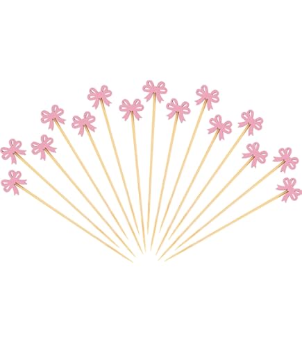 Awleynz 60Pcs Bow Cocktail Picks, Black Bow Cupcake Toppers, Black Bows Toothpicks Decor for Party Food Sticks Cocktail Appetizer Fruit Bow Design Dessert Picks