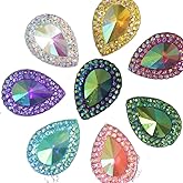 100PCS Glitter AB Color Waterdrop Rhinestones Buttons,Sparkly Flatback Beads Sewing Sew-on Mixed Color Rhinestones Buttons for DIY Wedding Decorations