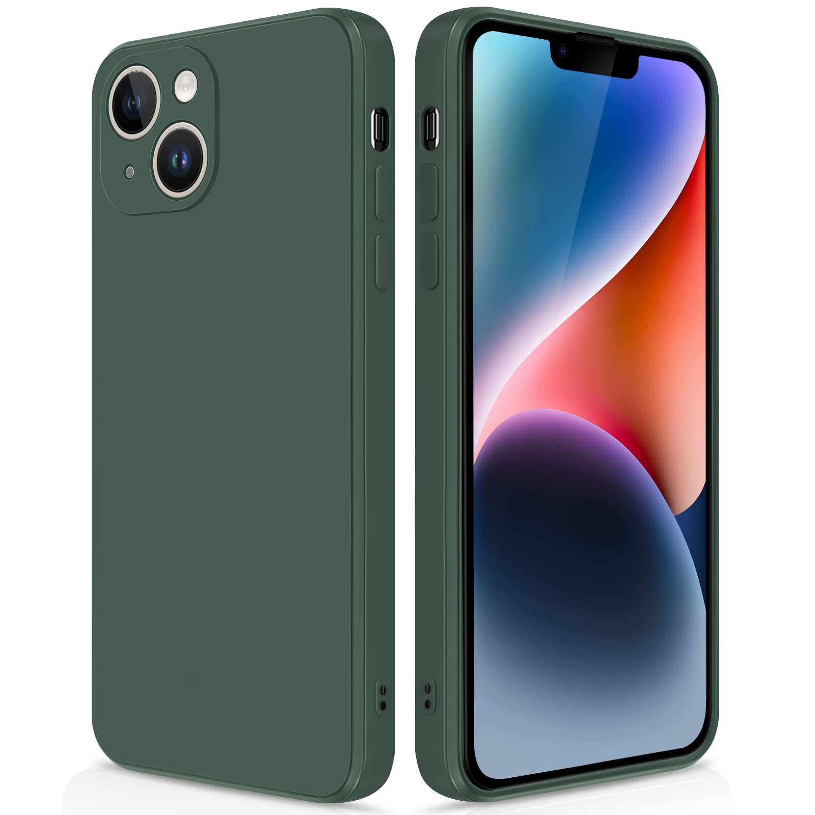 GiiYoon Case Compatible with iPhone 14, Slim Liquid Silicone Shockproof Phone Case with Soft Microfiber Lining- Green — image 1