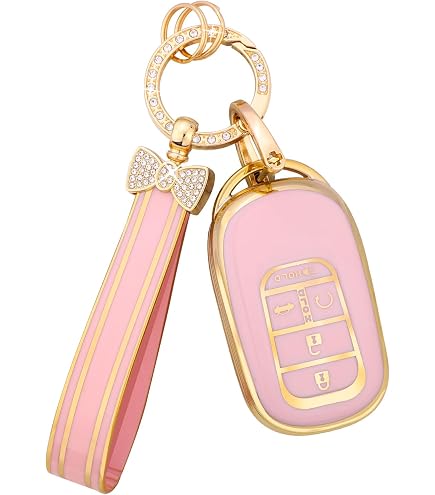 YILINXI Key Fob Cover With Pom Pom Keychain For Honda 5-Button Smart Keys - Soft TPU Case, Pink, Women's Gift - View #12