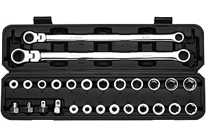 Mayouko 27PCS Extra Long Flex Head Ratcheting Wrench Set, 14 & 19mm Wrench, Double Box End Ratchet Wrench Set with E-Type 8-2