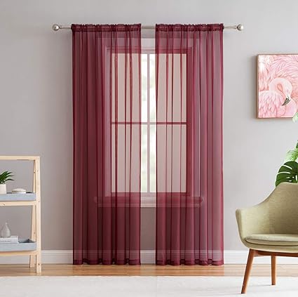 Hlc Me Burgundy Sheer Voile Window Treatment Rod Pocket Curtain