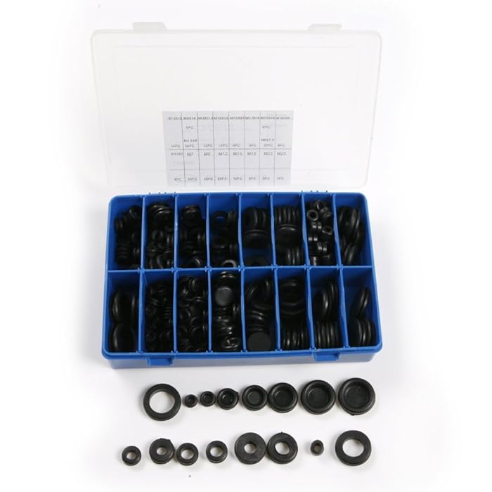 250pcs Rubber Grommet Firewall Hole Plug Set Electrical Wire Gasket 18 size Assortment with Plastic Box