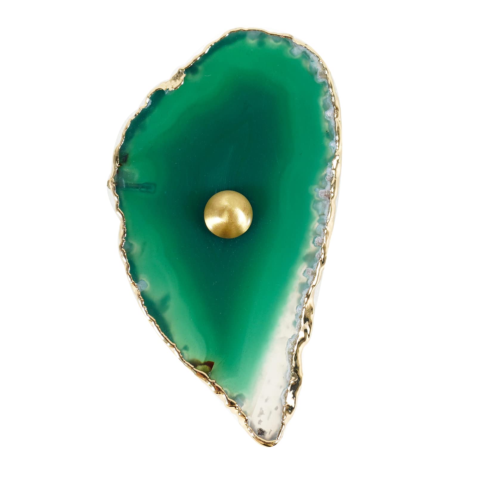 soulnioi Healing Crystal Natural Green Agate Slice Crystal Irregular Single Hole Drawer Pull Handle Wardrobe Knobs with Golden Electroplated Edges for Dresser Decorative Furniture