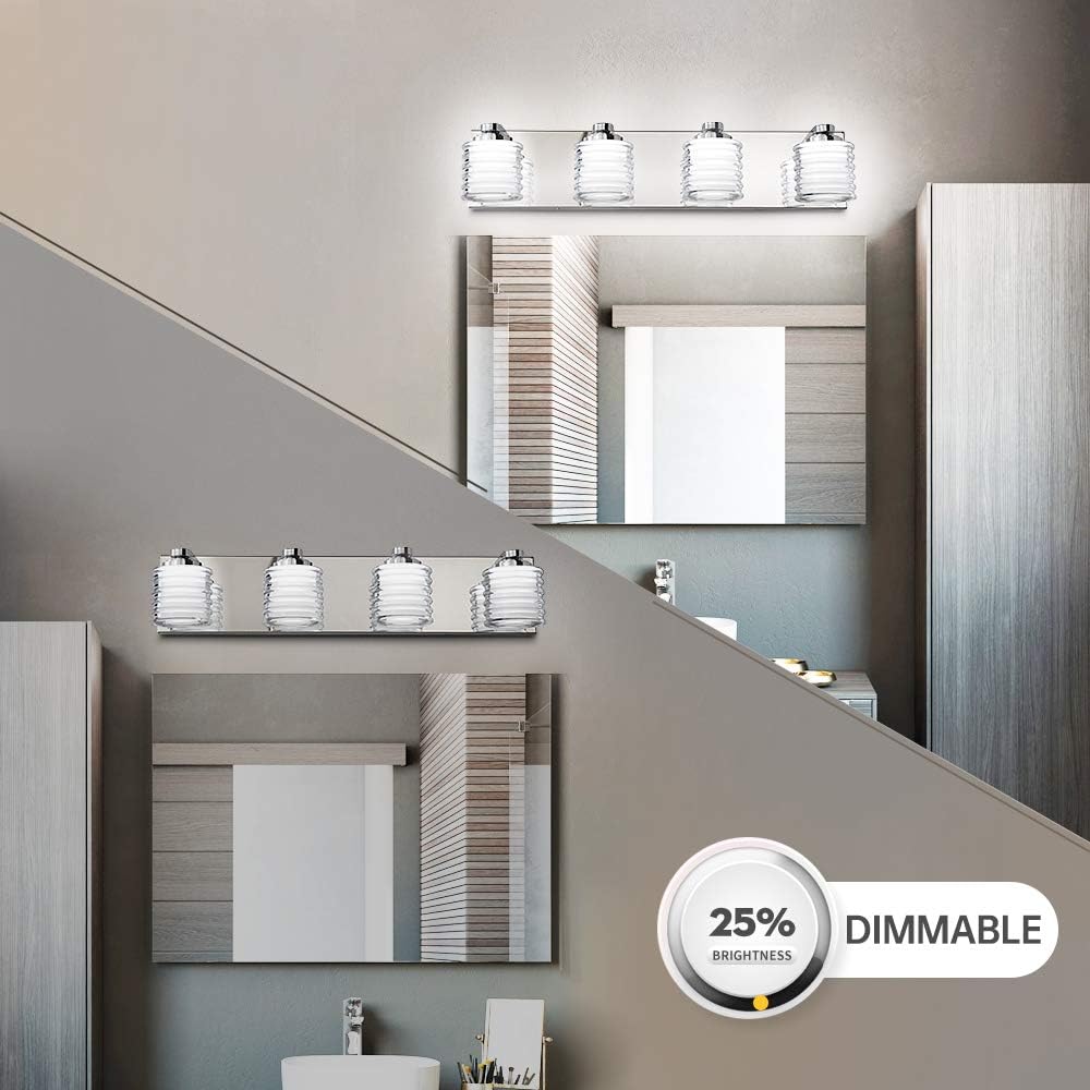 Mateyrie 4 Light Bathroom Vanity Light Chrome Bathroom Light Fixtures Dimmable LED Modern Vanity Lighting Fixture for Bathroom 30W: Home Improvement
