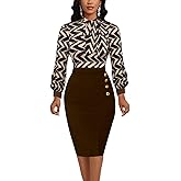 KnoInt Women's Wear to Work Pencil Dresses Business Professional Midi Dress Long Sleeve Bodycon Party Dress