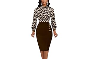 KnoInt Women's Wear to Work Pencil Dresses Business Professional Midi Dress Long Sleeve Bodycon Party Dress