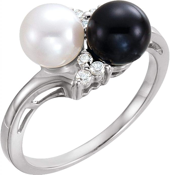 14ct Gold Akoya Cultured Black and White Pearl and Diamond Ring Amazon