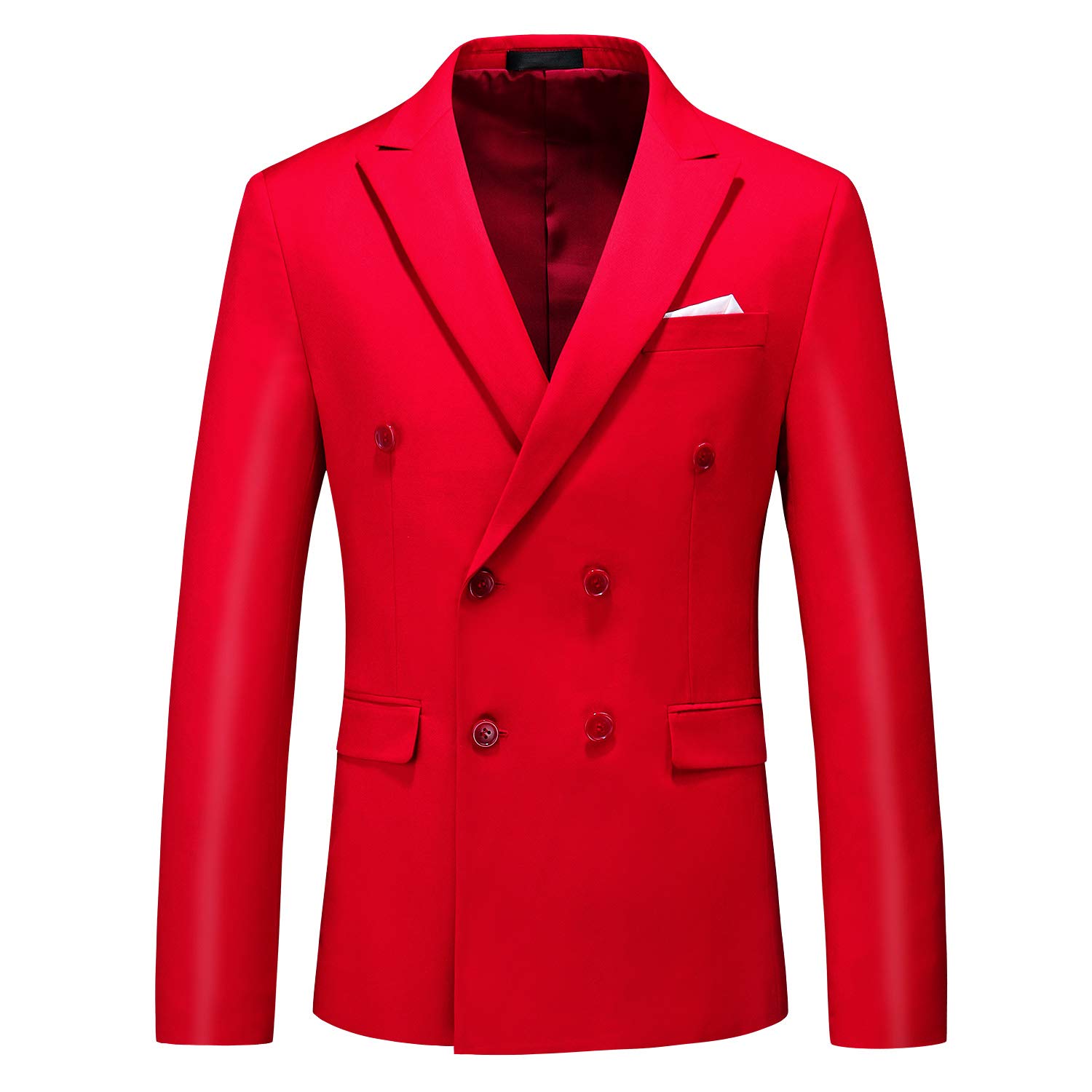Photo 1 of MOGU Men's Double-Breasted Suit Blazer Slim Fit Solid Color Sport Coat Jacket for Business, Wedding, Prom & Formal Events US Size 44 Red
